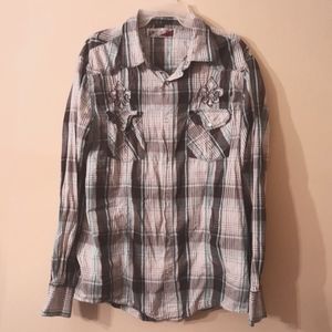 Red Snap Brand Western Long Sleeve Plaid Embroidered Button Up Shirt